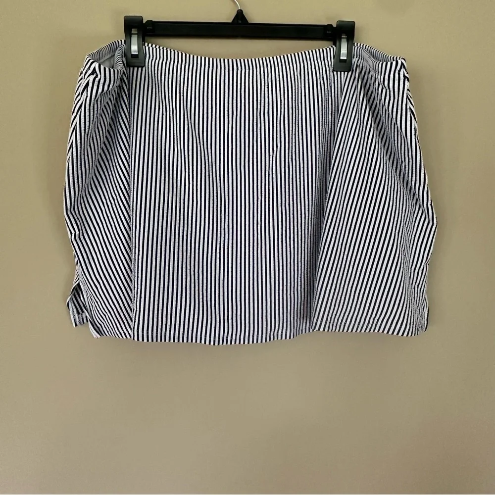 Cacique Swim Suit 42DDD Top sz 24 Bottom Navy White Seersucker Tankini Plunge - Picture 10 of 15